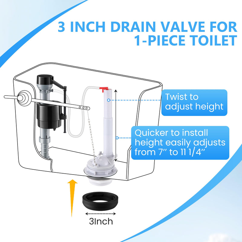 Saillong 3 Inch Toilet Flusher Replacement Kit, Include 3 Inch Adjustable Flush Valve with Flapper, Fill Valve, Front Flush Handle, Rubber Gasket, Bolts, Complete Toilet Parts Inside Tank Kit(1 Pack) 1