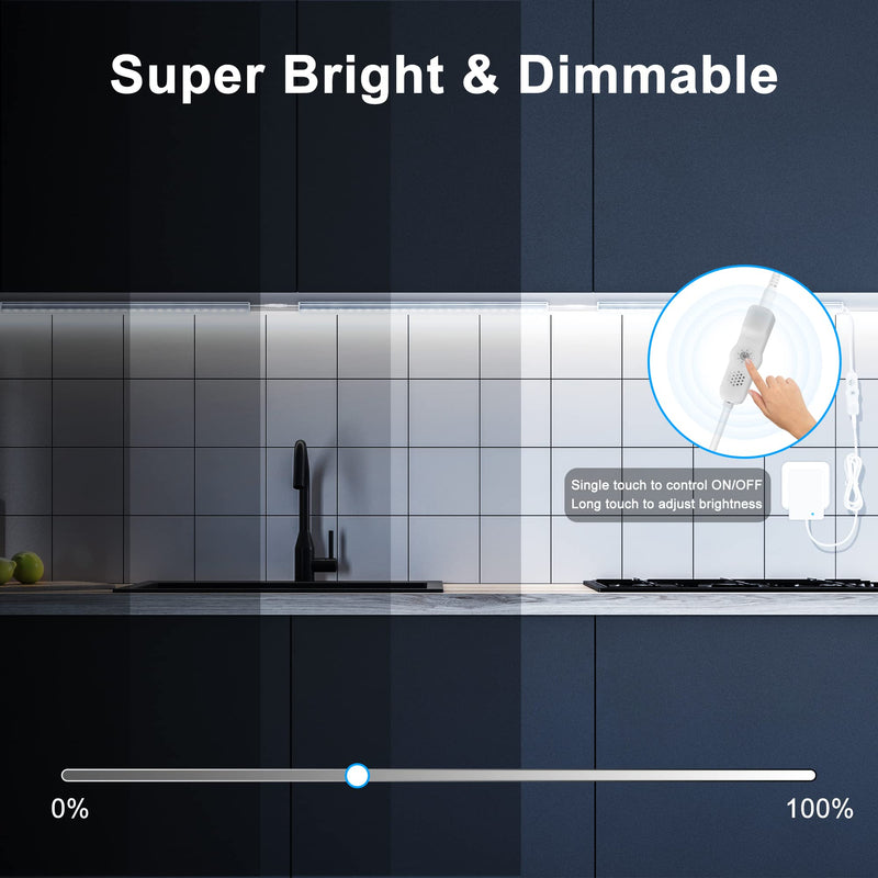 Maylit Under Cabinet Lights Plug in, 3 Pcs 12 Inch Ultra Thin Under Cabinet Lighting, Super Bright Daylight White Under Counter Lights for Kitchen, Dimmable Light for Cabinet, Counter, Workbench, Desk Daylight White (6000K) 3 Pack