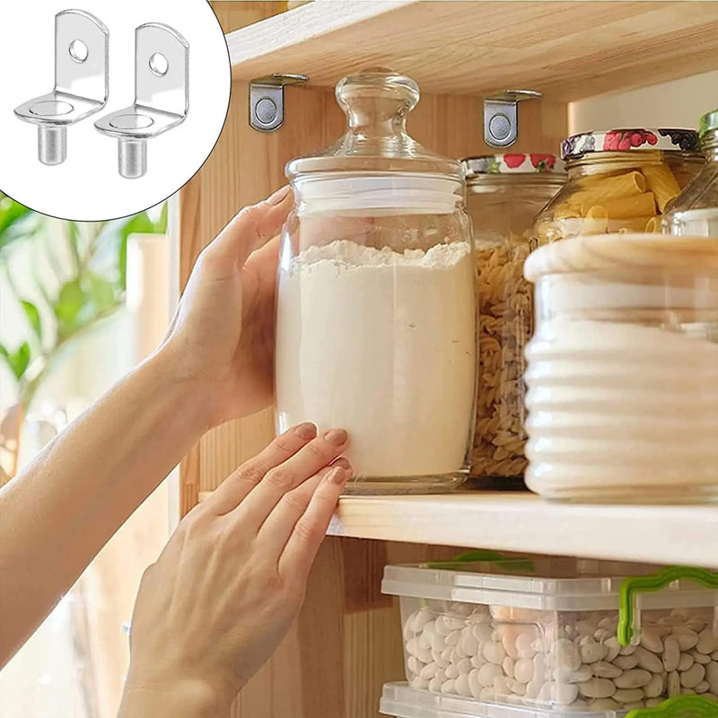 50 Pcs Shelf Support Pegs, 1/4 Inch (6.35mm) Metal Shelf Pins for Wood Shelves Adjustable Shelf Brackets L-Shaped Clips with Silicone Sleeve for Kitchen Bookcase Cabinet Furniture Support Clear