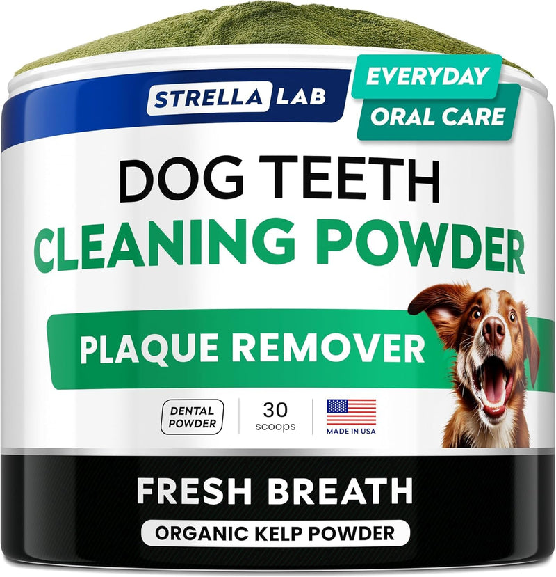STRELLALAB Dental Powder for Dogs - Natural Kelp Dental Powder - 30 Count BBQ