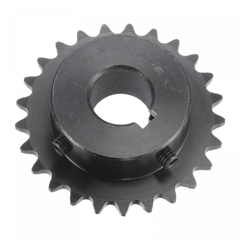 uxcell 25 Tooth Roller Sprocket B Type, #25 Chain, Single Strand 1/4" Pitch, 15mm Bore Black Oxide C45 Carbon Steel, Keyway with Set Screws for ISO 04C