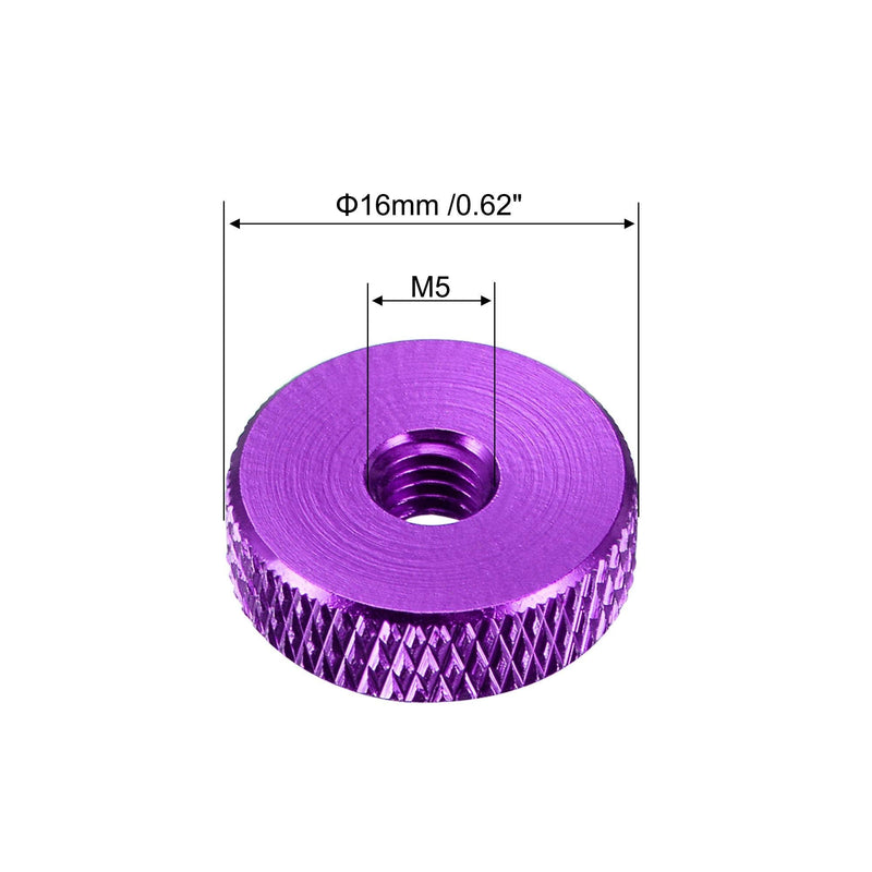 uxcell Flat Knurled Nut - M5 x 16mm x 5mm Thumb Nuts Lock Adjusting Nuts Aluminum Alloy Purple 5Pcs