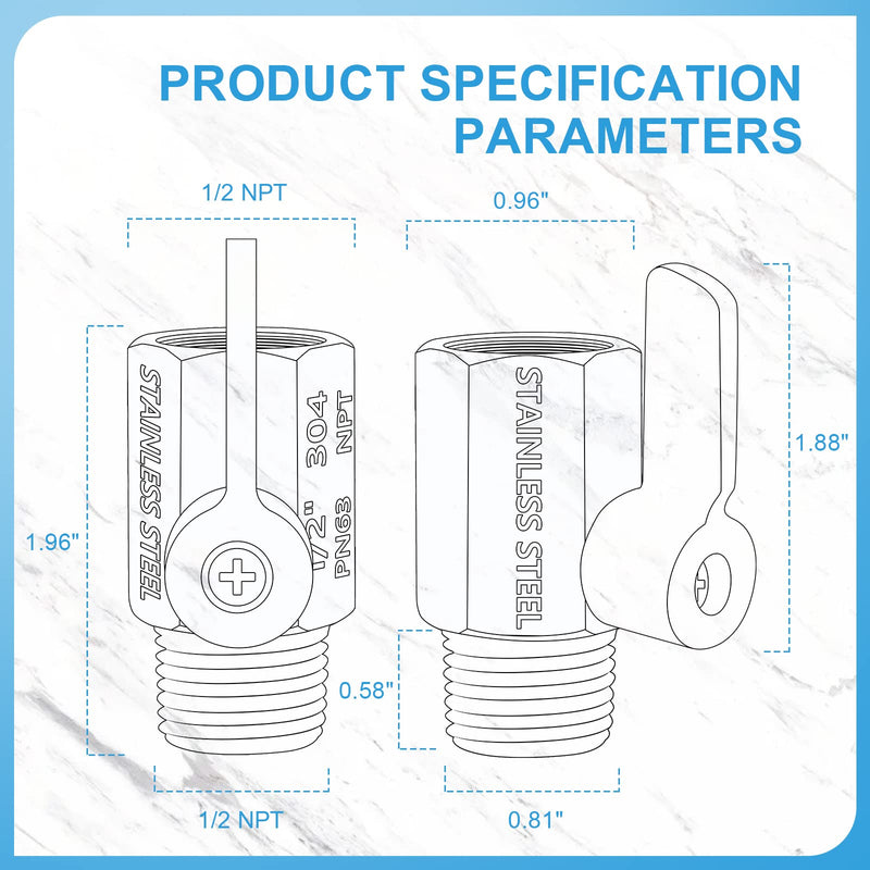 Shower Head Shut Off Value with Handle Lever, 304 Stainless Steel Water Flow Control Value 1/2" NPT Thread, Showerhead Shower Shut Off Adjustable Water Pressure Regulator, Water Saver