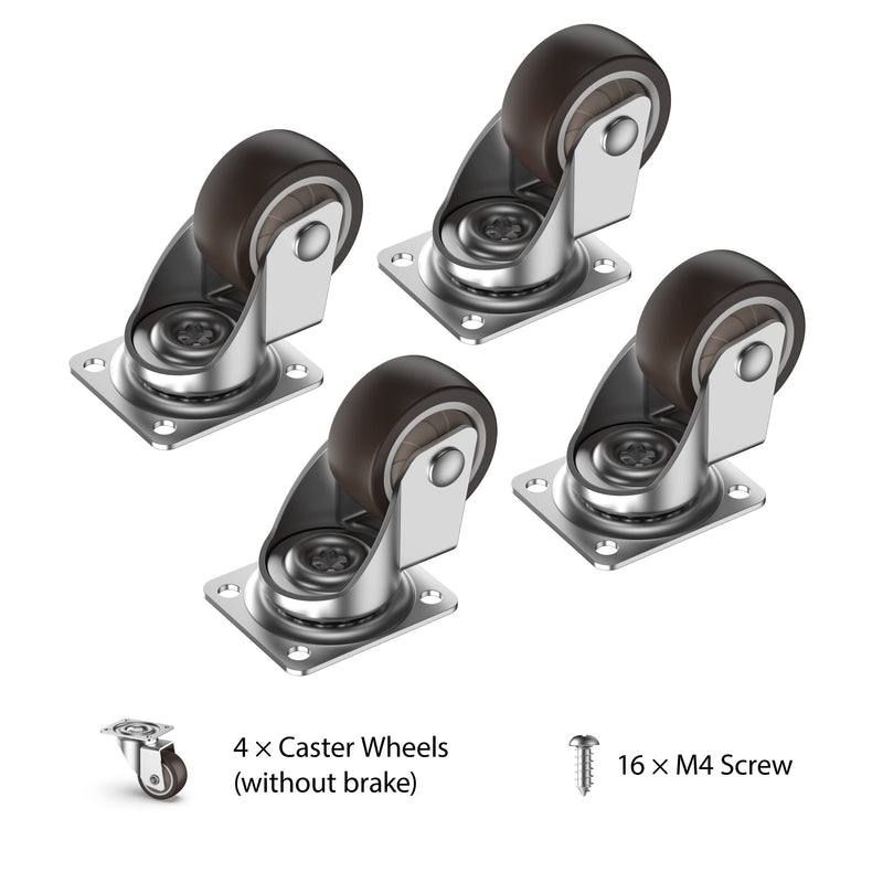 HOLKIE 1 inch Small Caster Wheels for Furniture Low Profile Casters Set of 4 Total Capacity 90 Lbs Perfect Wheels for Small Project、Nightstand、Side Table (No Brake)