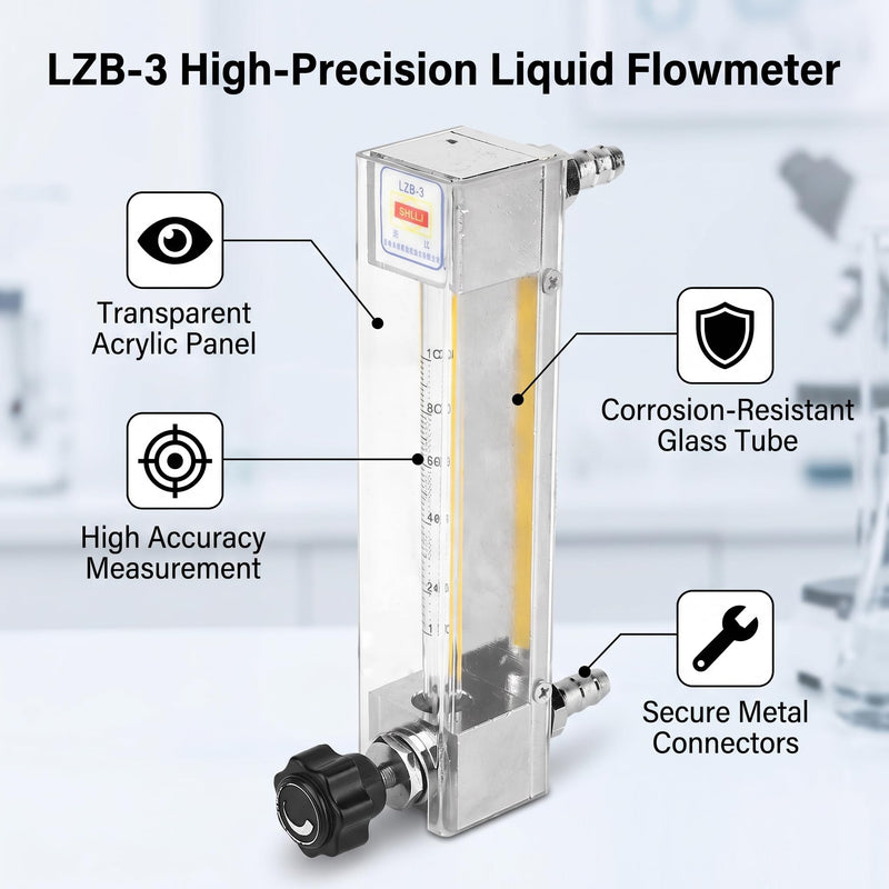 Garosa Liquid Flowmeter LZB-3 Glass Tube Flow Meter Water Flow Meter for Acid Alkaline Liquid Metal Barbed Connector Tool Flowmeter Instrument (10-100mL/min)