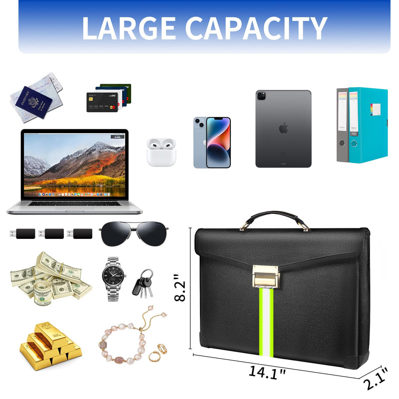 6500°F Fireproof Document Bag with Lock,Upgraded Fireproof/Waterproof Money Bag with Zipper/Reflective Strip,Storage Pouch for A4 Letter Size Document,Cash,Cell Phone,Passport Deep Black X Large Size