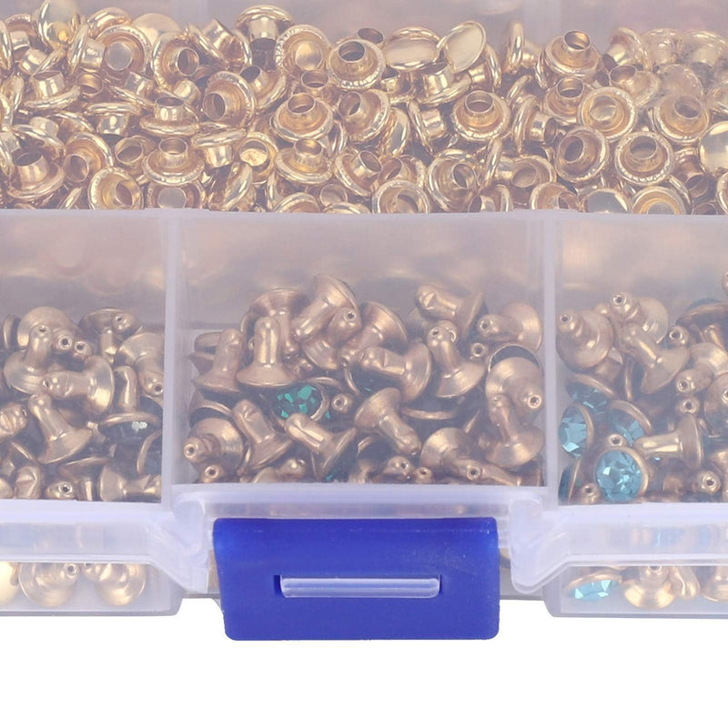 540 Sets Rhinestones Rivets Studs, 6mm Leathercraft Colorful Rhinestones Rapid Rivets Studs Buttons Spikes Rivets for Clothing, Purse, Bags, Shoes, Leather Craft