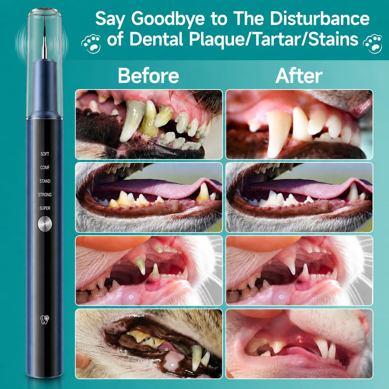 Dog Teeth Cleaning Kit with LED Light 5 Adjustable Modes Electric Pet Tartar Plaque Remover Tooth Cleaner for Dogs and Cats Home Dental Care Blue