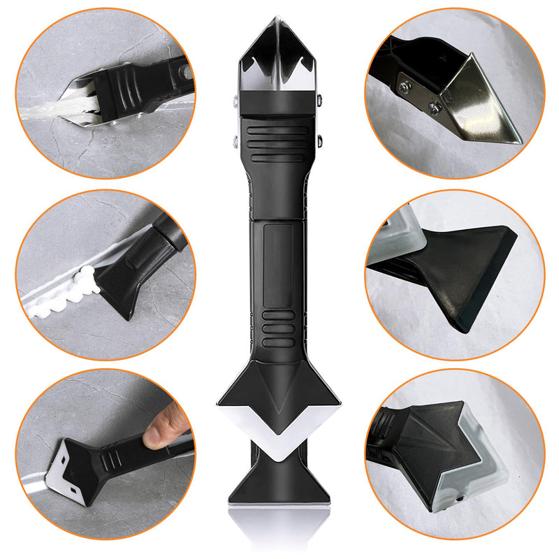 Silicone Caulking Tool, 3 in 1 Silicone Remover Multi Tool, Glazing Compound Finishing Tool, Caulk Remover Tool, Grout Scraper Kit for Bathroom, Kitchen, Floor, Window, Sink Joint, Frames Seal 3 in 1 Tool(1 sets)