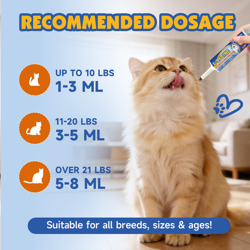 L-Lysine for Cats - Support Immune System, Respiratory & Eye Health - Cat Lysine Paste with Herbal Blends, Taurine, Omega-3, Vitamins - Reduces Sneezing, Runny Nose, Watery Eyes - 60ML, Chicken Flavor