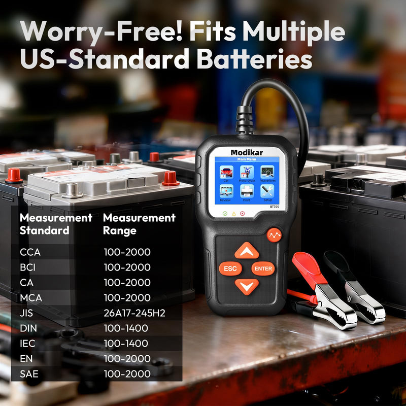 6V 12V Car Battery Tester, 100-2000 CCA Alternator Tester, BT705 | Automotive Battery Load Tester, Digital Battery Checker for Car SUV Motorcycle Golf Carts Lawn Mower Marine RV and Truck BT705 6V & 12V