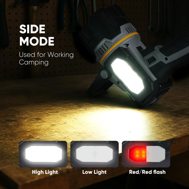 Rechargeable Spotlight 1000000 Lumen, Super Bright 9 LED Spotlight Flashlight with COB Light & Foldable Stand, Long Lasting Large Handheld Spot Light for Boating Camping Boat Marine - NewNest Australia