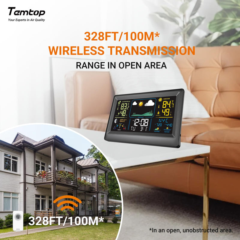 Temtop Multifunctional Weather Station with Indoor/Outdoor Temperature, Humidity, Atmospheric Pressure, Weather Forecast, Moon Phase, and Alarm Features, W100 Lite