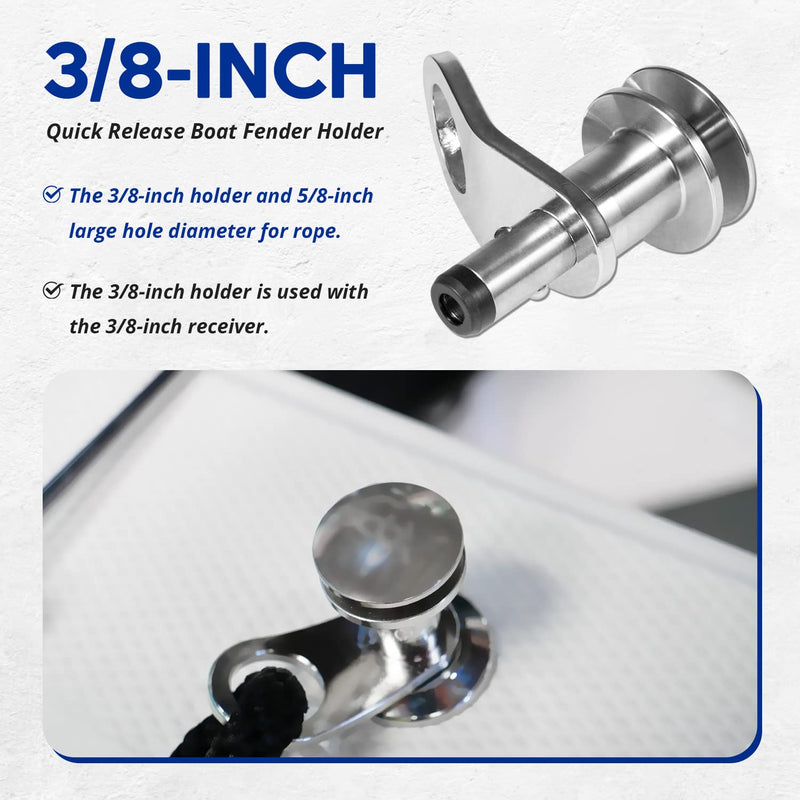 3/8" Quick Release Boat Fender Holder or Receiver - Marine Stainless Steel Boat Fender Holder Mount Cleat Hook or Receiver Set 3/8-inch Holder
