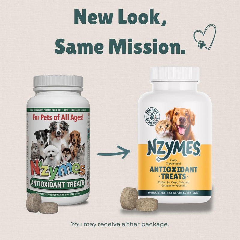 Nzymes® Antioxidant Treats - for Dogs Joints, HIPS, Paralysis, Skin, Coat, Hair Loss, Aging, Digestion, Neurological, Seizures - 60 Treats - Made in The USA Large Breed 1 Bottle