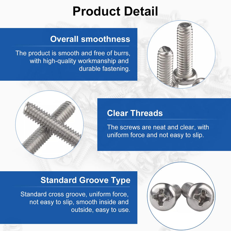 MroMax 20Pcs M4 x 8mm Pan Head Phillips Machine Screws, 304 Stainless Steel 18-8, Fully Thread, Metric Silver Gray Cross Head Screws Bolts for Cabinet Drawer Knob Pull Handle 20