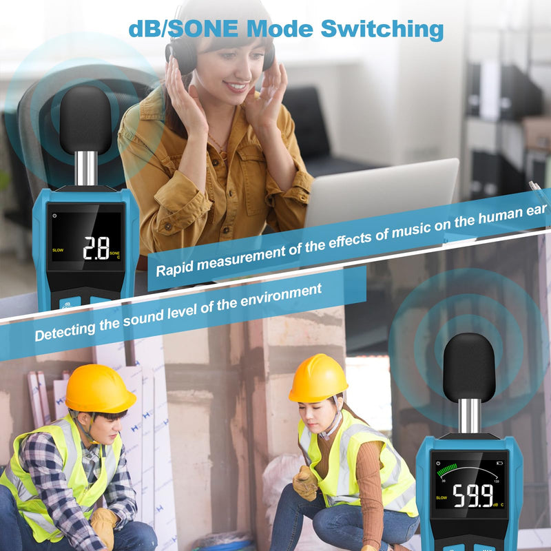 Decibel Meter, DURFICST Sound Level Meter, Portable Level Meter, dB/SONE Units Fast Switching, with LCD Colour Screen, Backlight, A/C Counterweight, Sound meter for home and construction sites