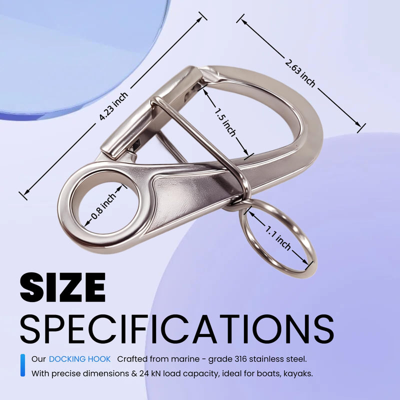 316 Stainless Steel Docking Hook Mooring Hook - Quick Release Snap Hook Clip Carabiner Spring Snap Hooks, 24 KN Load, 1 Piece - Kayak Boat Accessory for Remote Buoy Hitching, Easy to Attach