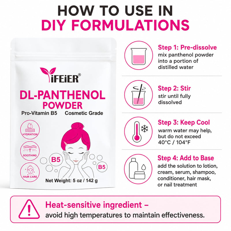 iFEiER Pure DL-Panthenol Powder 5oz (142g) Bulk Size– Cosmetic Grade, Water-Soluble B5 for Skin & Hair Care, Ingredient for DIY Creams, Shampoos & Lotions 5oz (142g)