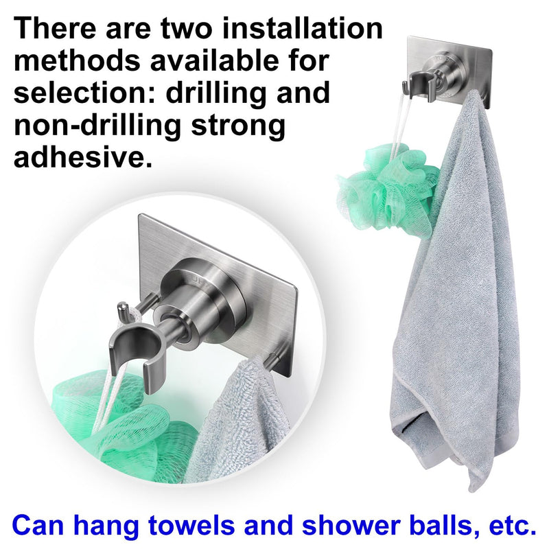 Shower Head Holder All Metal Strong Adhesive and Drilling Screws Two Installation Methods, Adjustable Handheld Shower Head Mount,Stainless Steel Hand held Showerhead Wand bracket A-Style Brushed