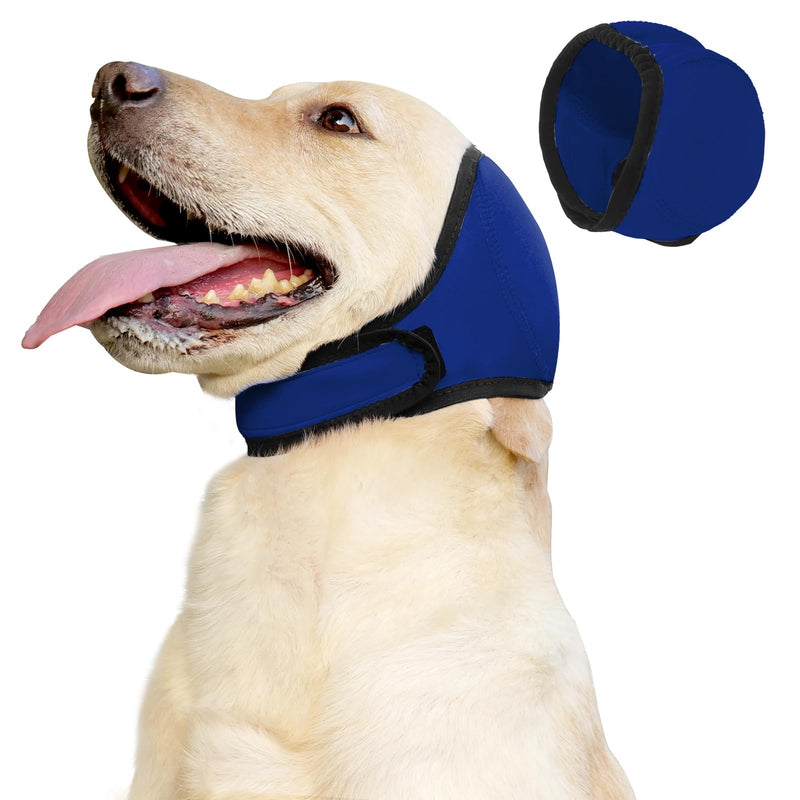 Dog Ear Covers,Dog Ear Muffs Noise Protection,No Flap Ear Wrap for Dogs Hematoma Recovery,Adjustable Calming Hoodie Shower Cap for Grooming,Bathing,Swimming & Anxiety Relief(Blue,L) A-Blue L