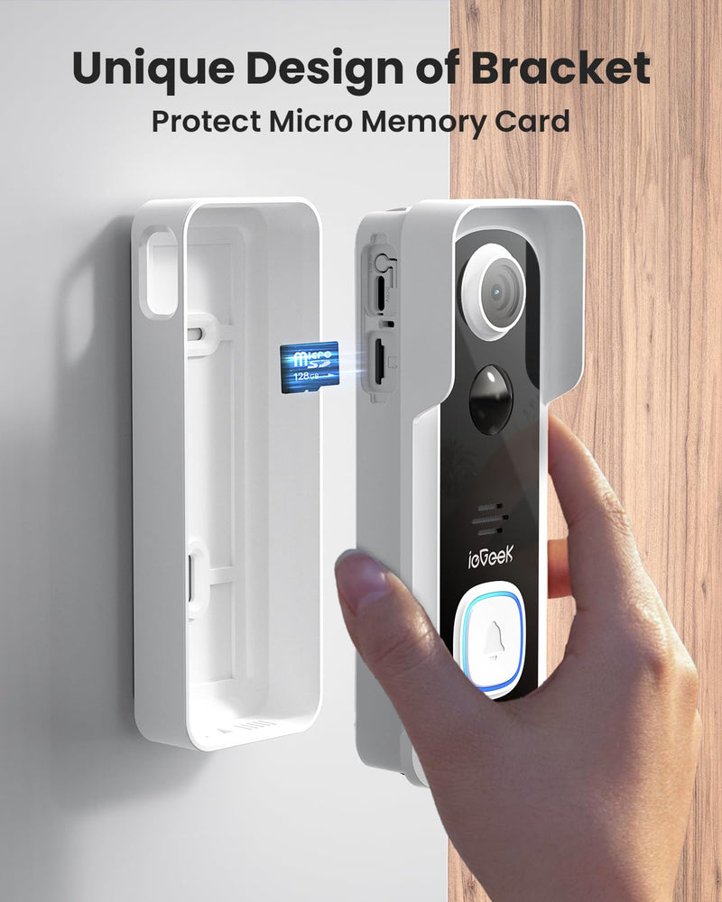 ieGeek Doorbell Camera Wireless No Subscription - Wireless Video Doorbell with Chime, Doorbell with Camera 1080P FHD, Voice Changer, 2-Way Audio, PIR Motion Detection, 2.4Ghz WiFi, Works with Alexa White