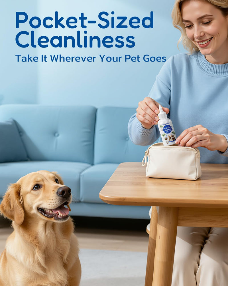 Dog Ear Cleaner - Pet Ear Wash, Flush and Drop Cleaner Solution for Cat & Dog Infection and Itch Relief, Gently Removes Debris, Wax Buildup, Odor - 1.69 fl oz White & Blue-1.69Oz 1.69 Oz (Travel Size)