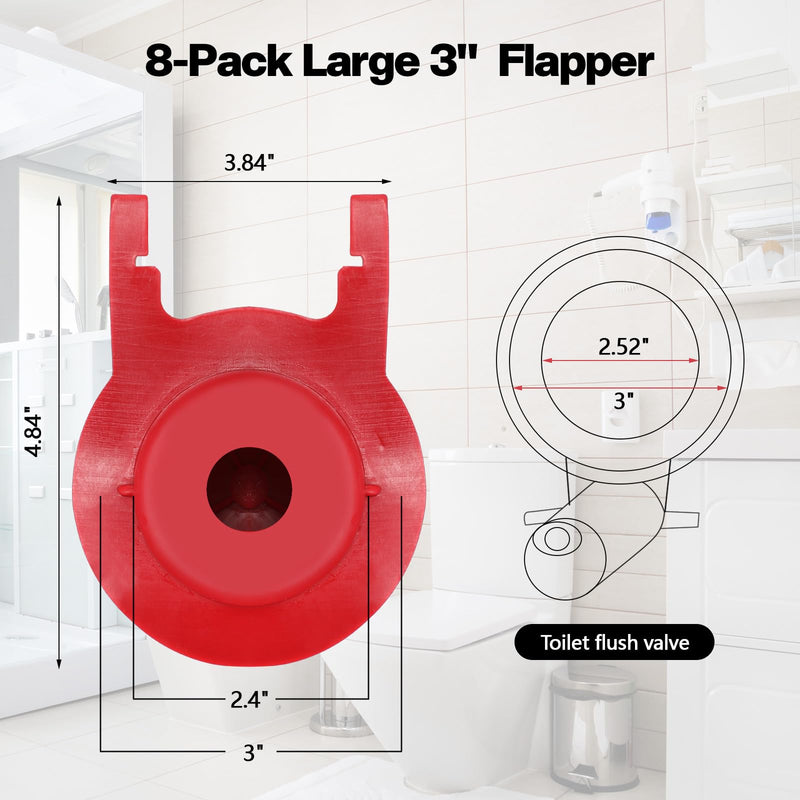 Lasnten 8 Pcs 3 Inch Rubber Toilet Flapper Replacement Kit Toilet Tank Flap with 2 Toilet Handle and Stainless Chain Toilet Stopper Flapper Compatible with TOTO Flapper Model G-Max, Easy to Install Red