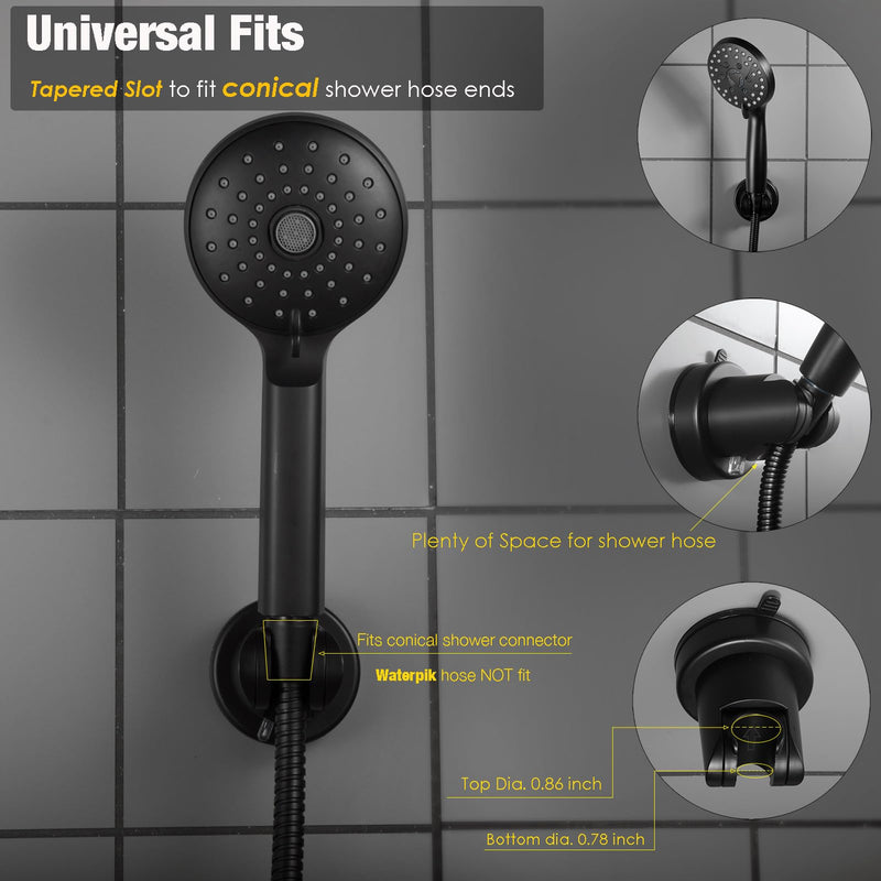 Handle held Shower Head Holder Suction Cup - Retachable - 5 Positions Adjustable - Bathroom Wall Mounted Shower Hose Holder - (Matte Black) Matte Black