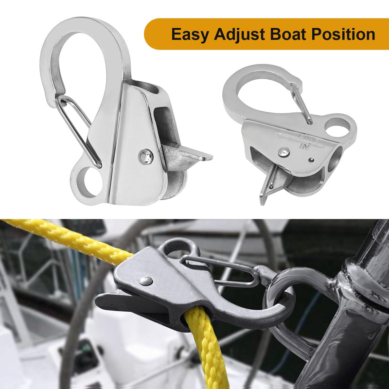 Boat Anchor Hook Sliding Hook Stainless Steel Boat Anchor Hook System Fits 3/8"-5/8" Dock Rope Holds 8500 lbs Adjustable Anchor Clip (1PCS)