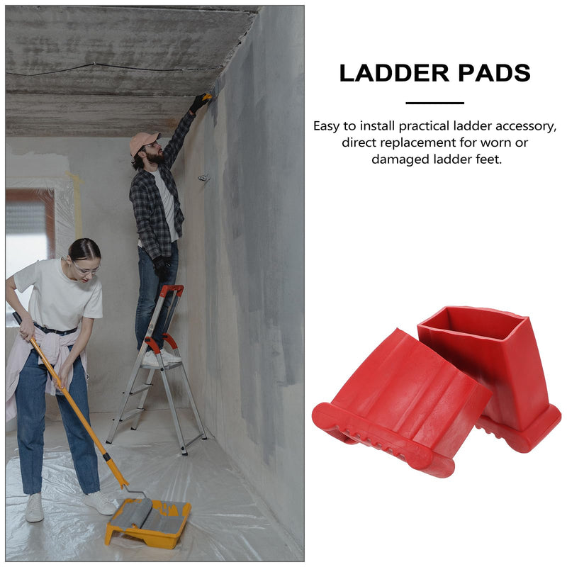 DOITOOL Werner Ladder Accessories 2PCS Step Ladder Foot Covers Ladder Feet Mat Non Slip Folding Ladder Feet Rubber Pads Covers Ladder Foot Pads Antiskid Ladder Leg Caps, 3.54x3.26x1.57 Inch (Red)