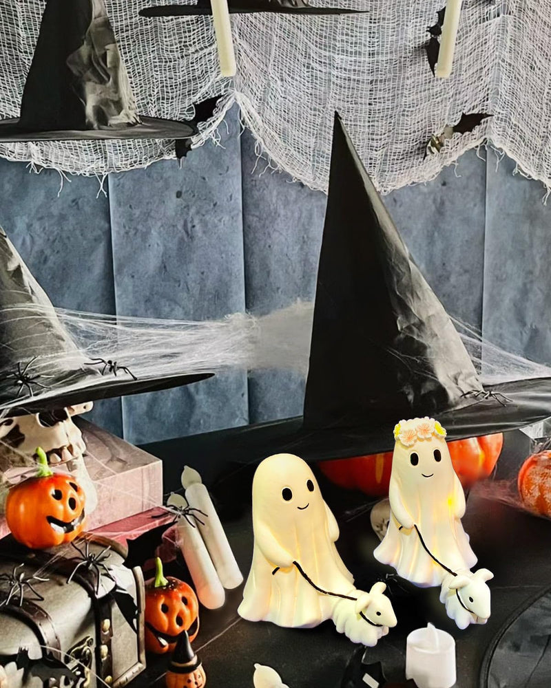 Ghost Walking Dog Display Statue Nightlight, Warm Lighted Indoor Figurine Lamps, Halloween Decors Spooky Dog Light, Cute Decorations for Party, Home, Bedroom, Shelf, Table Centerpiece (Boy) Boy