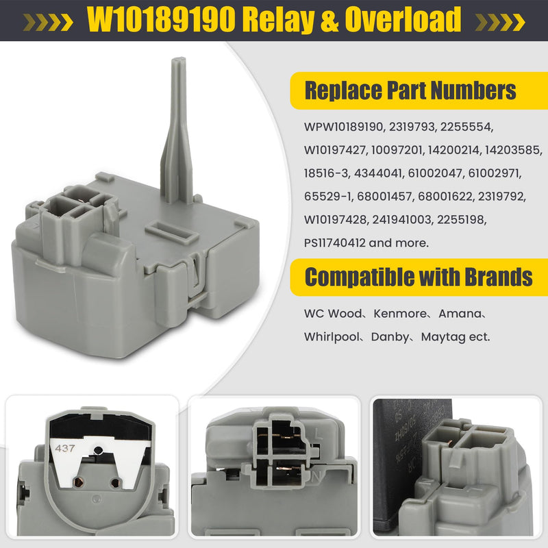 W10189190 TSD2 Refrigerator Start Relay Device W10662129 Refrigerator Run Capacitor Fit for Whirlpool Kenmore Refrigerator Compressor Parts Replace 2319792, W10197428,WPW10189190,241941003,wpw10662129