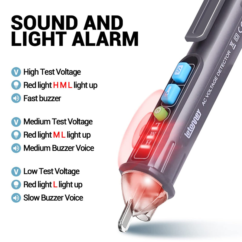 Voltage Tester, Non Contact AC Voltage Tester Pen, Wire Breakpoint Finder, Dual Range 12V-1000V/48V-1000V, Buzzer Flashing LED Alarm, Flashlight (Grey) Grey