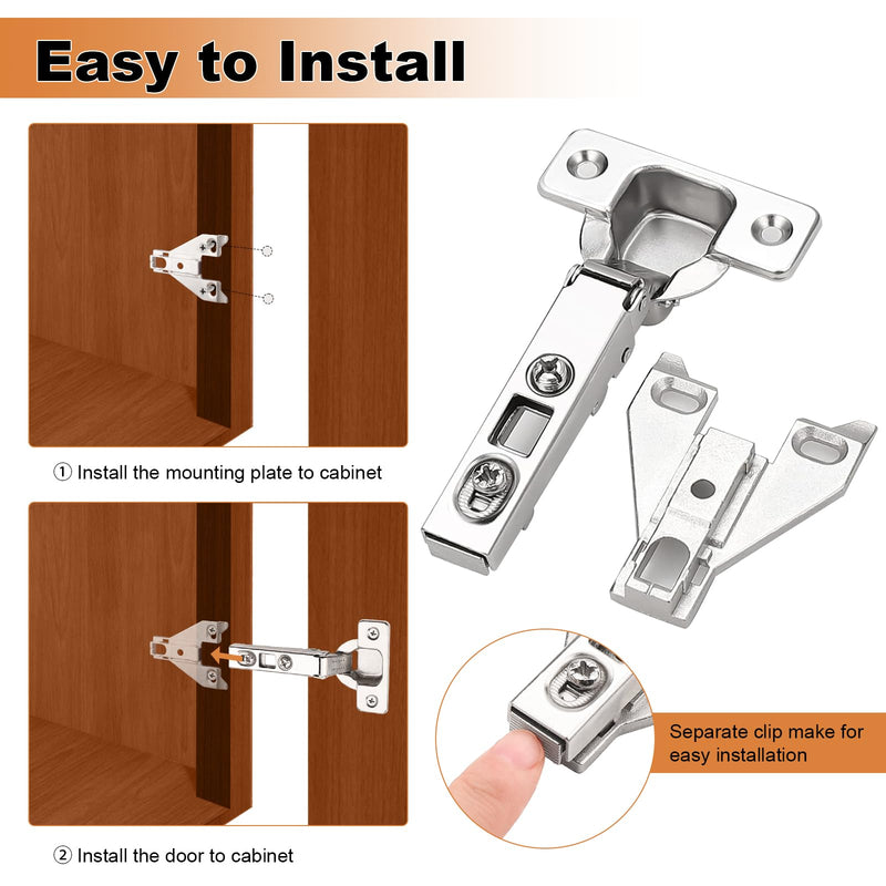 Probrico Soft Opening Kitchen Cabinet Hinges 2 Pairs (4 Pieces), Brushed Satin Nickel Face Frame Mounting Concealed Hinges for Kitchen Cupboard Hardware, with Mounting Screws