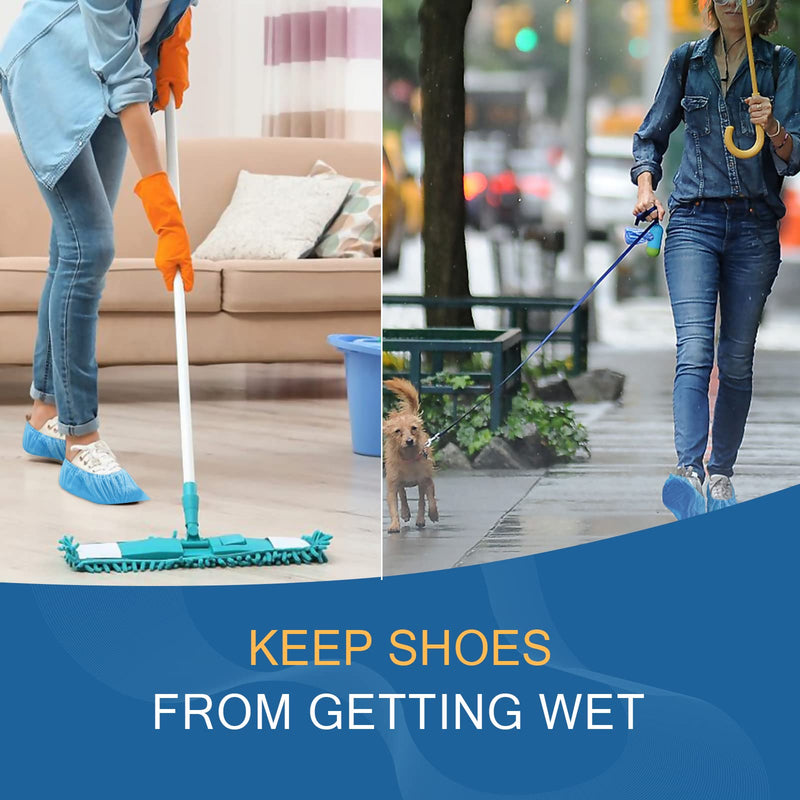 Hitituto Shoe Covers Disposable Non-slip for Indoors -100 Pieces (50 Pairs) Waterproof Premium CPE Booties Shoes Protectors Coverings, fits up to size 11 US Men and 13 US Women, Blue, Large Cpe 100. Pcs