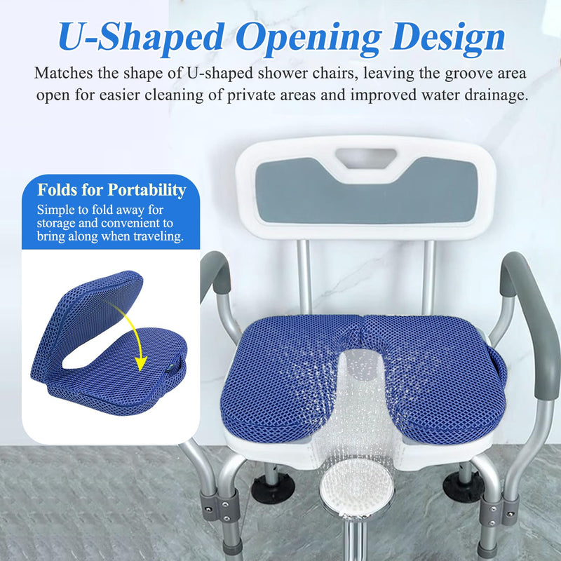 Shower Seat Cushion for Shower Bench, Shower Chair Cushion Pad, U-Shaped Cushion for Inside Shower, Transfer Bench Bathtub Seat Quick Drying Pad with Cutout for Elderly, Handicap Support Accessory 1.6 inches thick