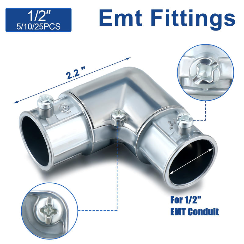 Gisafai 5 Pcs EMT Conduit Fittings Inside Corner Pull Elbow, EMT 90 Degree Metal Conduit Capped Corner Coupling, Combo Head Set Screw, Zinc Die Cast, Silver (1/2 Inch) 1/2 Inch