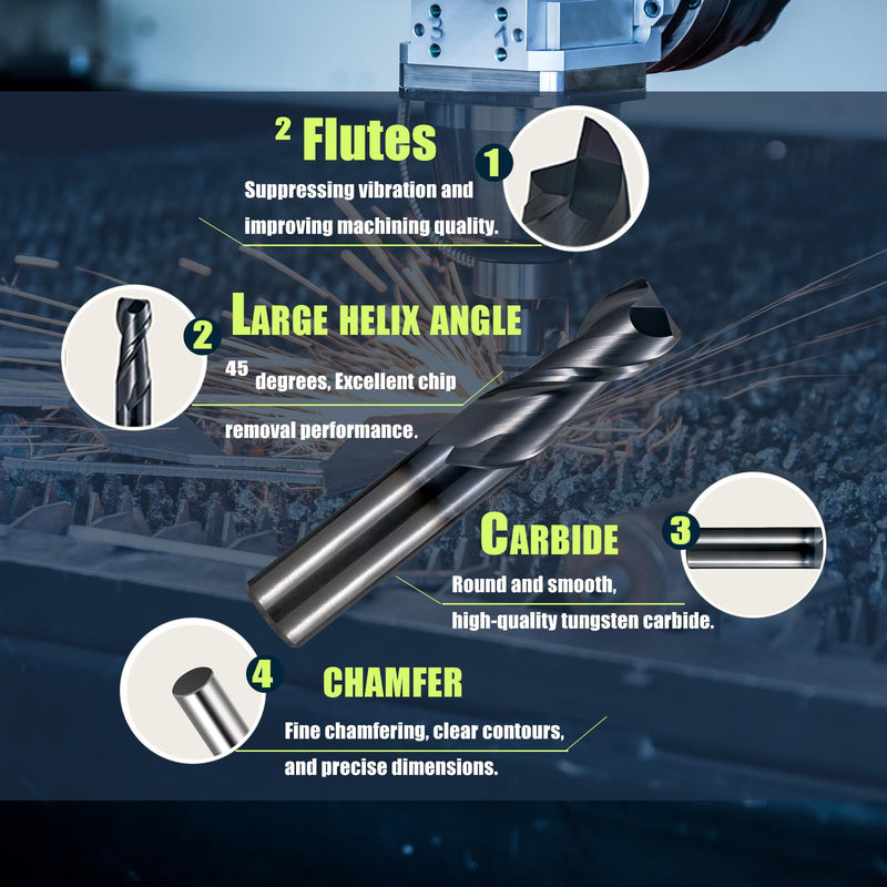 3/16" Carbide Square Nose End Mill Set (5 Pcs), 2 Flute CNC Mill Bits Tools for DIY & Professional, Solid Carbide Cutter (Tungsten Carbide + Cobalt) for Milling Steel and Metals (5Pcs, 3/16) 3/16 in 5