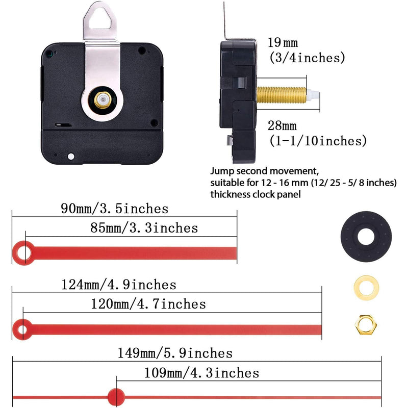 Hicarer 28 mm Long Shaft Quartz Clock Movement Clock Parts Repair Kit (Black) Black