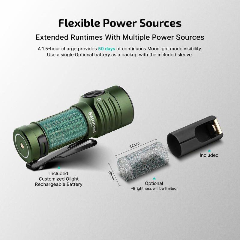 OLIGHT BatonTurbo EDC Flashlight Rechargeable, 1000 Lumens Compact LED Powerful Flash Light 510 Meters Long Throw, with Magnetic Charging Cable and Landyard for Hiking, Camping, Home Use (OD Green) OD Green