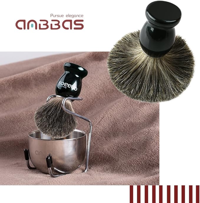 Anbbas Shaving Brush Set Badger Hair Brush + Stand + Soap Bowl 3 Piece Set Men Shaving Foaming Facial Wash Brush - NewNest Australia
