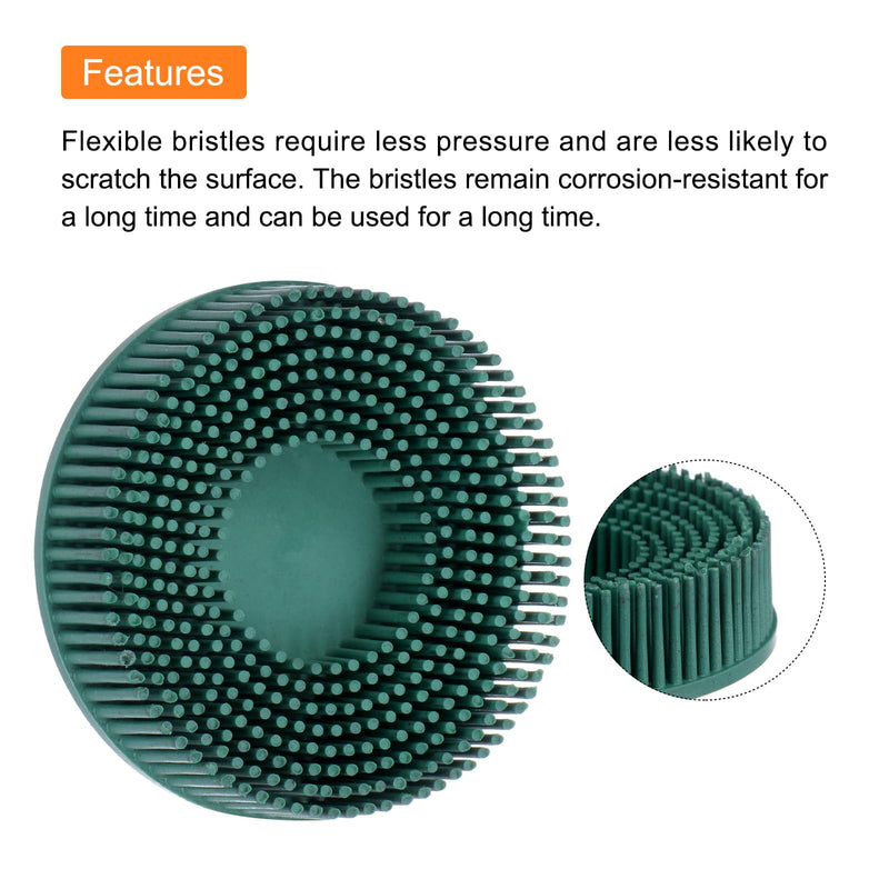 HARFINGTON 2pcs Bristle Disc 3" 50 Grit Abrasive Brush Deburring Electric Disc Brush with Quick Change Roll Lock Abrasive Coating Removal Disc for Metal, Green