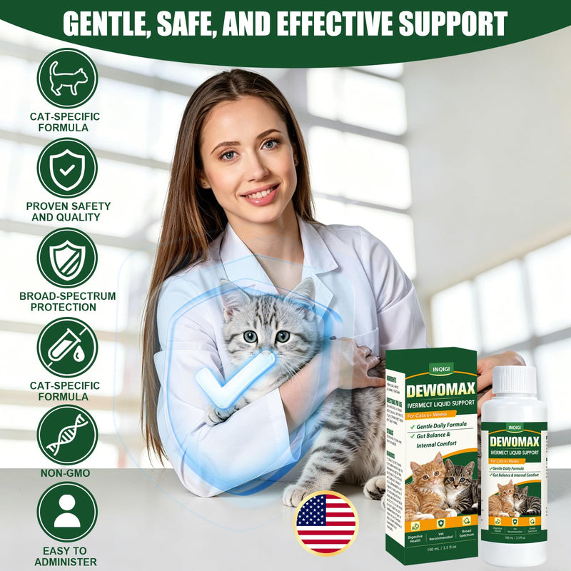 lvermect for Cats, Cat Liquid Gut Balance Support, Internal Cleanse Formula for Digestive Comfort, Easy-to-Administer Drops, Mix with Food or Water, Daily Natural Wellness Support - 100 mL