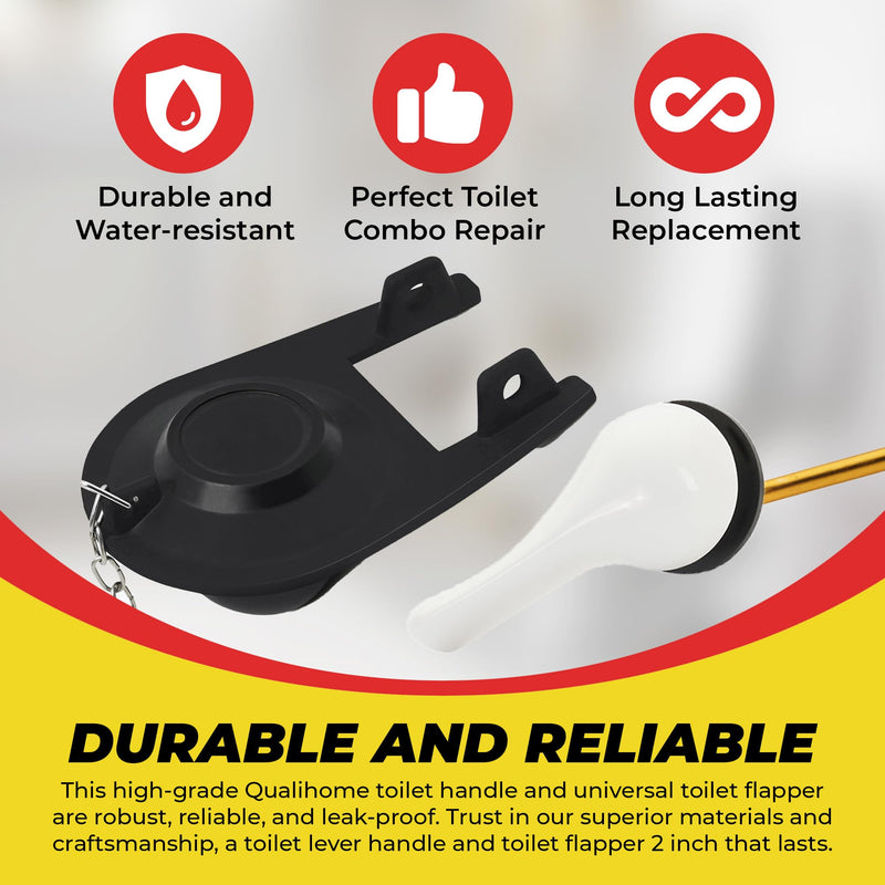 Qualihome Front Mount White Toilet Handle Replacement Kit with 2 Inch Universal Toilet Flapper Replacement Kit and Stainless Steel Toilet Flapper Chain White Finish