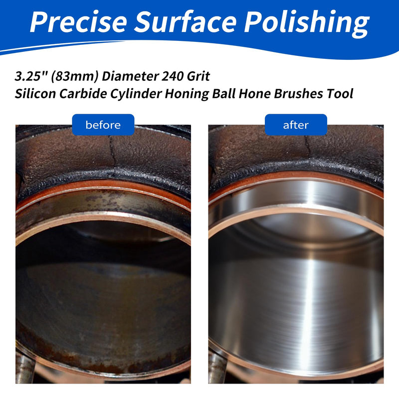 Cylinder Honing Ball Brushes 3.25" (83mm) Diameter 240 Grit Silicon Carbide Compatible with GB41824, Cylinder Honing Deburring Tool for Hydraulic, Pneumatic cylinders, Engine, Brake cylinders 240.0