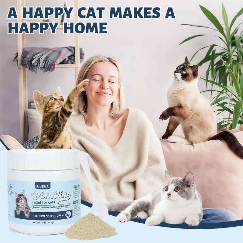 Cat Vomit Remedy, Vomiting Relief for Cats, Cat Vomiting Relief Supplement with Probiotic, Probiotic for Cats Relieves Dry Retching, Helps Expel Hairballs, and Supports Intestinal Health (5 oz)