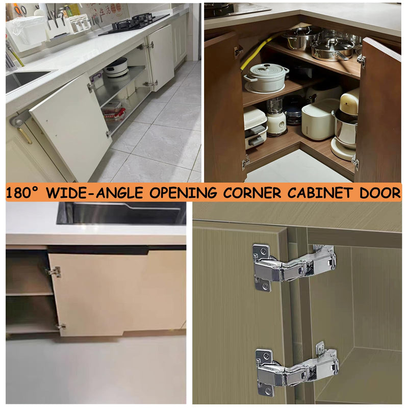 Cabinet Hinges-2Pack 180 Degree Lazy Susan Cabinet Door Hinge Frameless﻿(Full Overlay) Stainless Soft Close Cabinet Door Hinges with Mounting Screws and Repair Plate