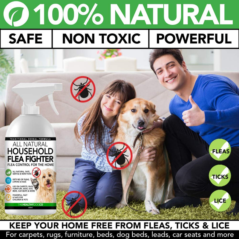 All Natural HouseHold Flea Spray | Flea Fighter | 500ml | Safe For Dogs, Children, Pets | Repellent & Flea Killing Spray | For Dog & Cat Fleas Ticks Lice & Insect | Use on Carpet, Bed, Furniture, Car - PawsPlanet Australia