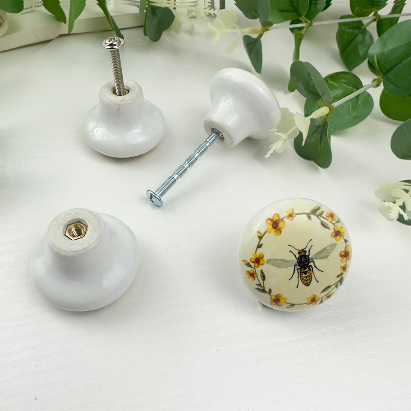8 Pack 1.5" Bee Cabinet Knob Round Unique Cute Door Furniture Dresser Handles Decorative Furniture Drawer Pulls and Knobs
